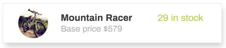 A mountain racer is 29 in stock and has a base price of $ 579