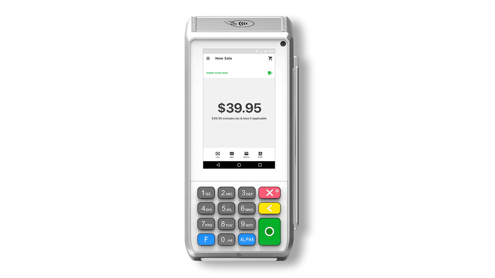 A cell phone with a screen that says $ 39.95 on it.
