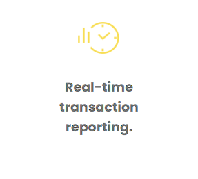 A picture of a clock and the words `` real-time transaction reporting ''.