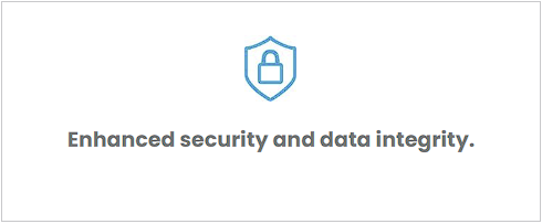 A blue shield with a padlock on it and the words `` enhanced security and data integrity ''.