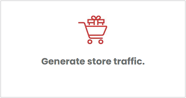 A shopping cart with a gift in it and the words `` generate store traffic ''.