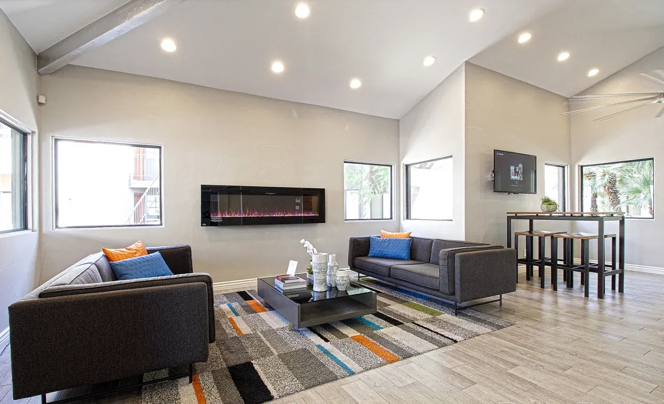 Interior of public community space in apartment buildings
