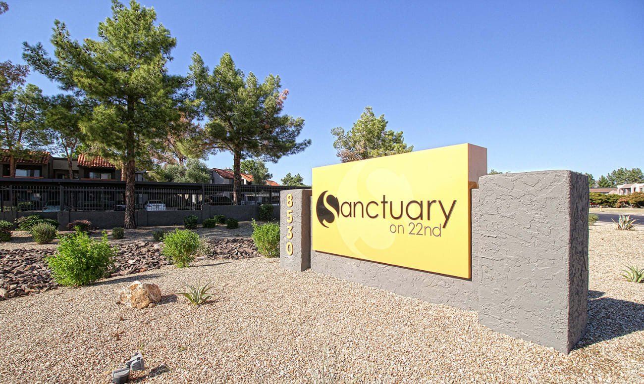 Exterior view of entry sign to apartments