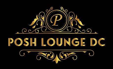The logo for posh lounge dc is a gold logo on a black background.