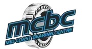 Logo for Mid Coast Bearing Centre, featuring the letters "mcbc" in blue over a metallic bearing.