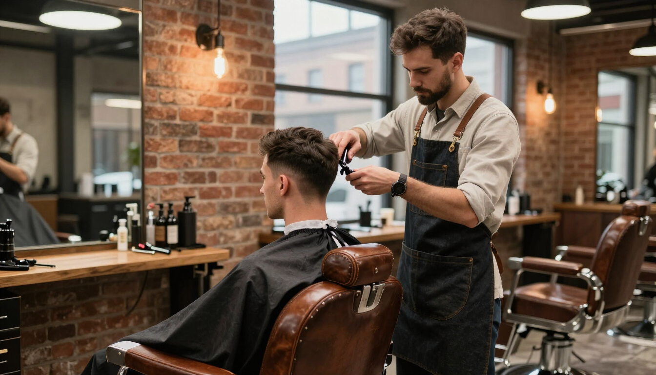 Barbero profesional esculpiendo una barba con navaja tradicional