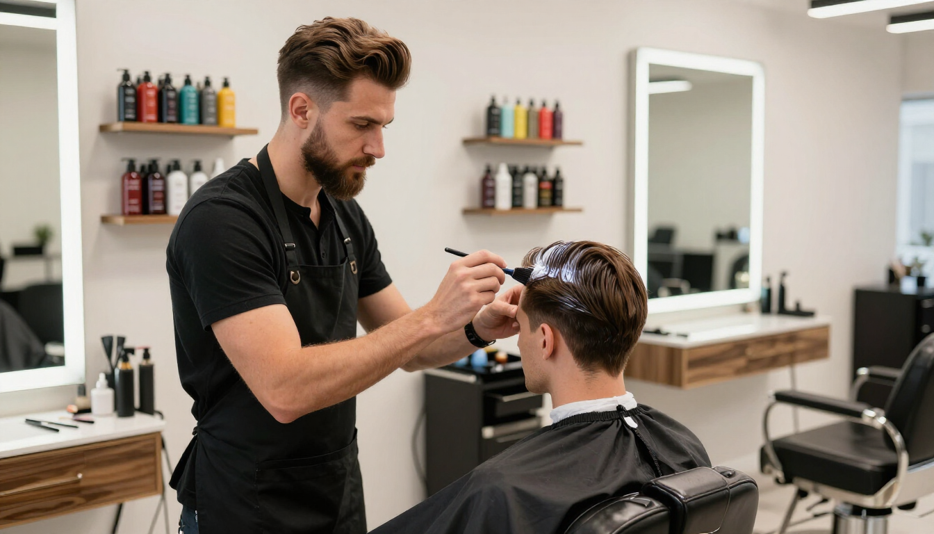 Barbero aplicando coloración