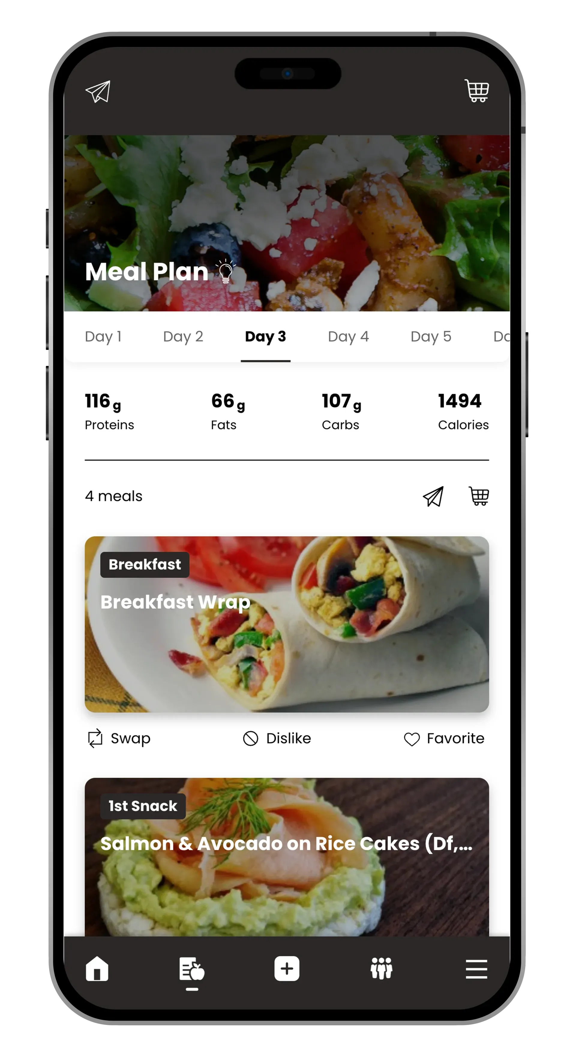 Stronger You App meal plan screen