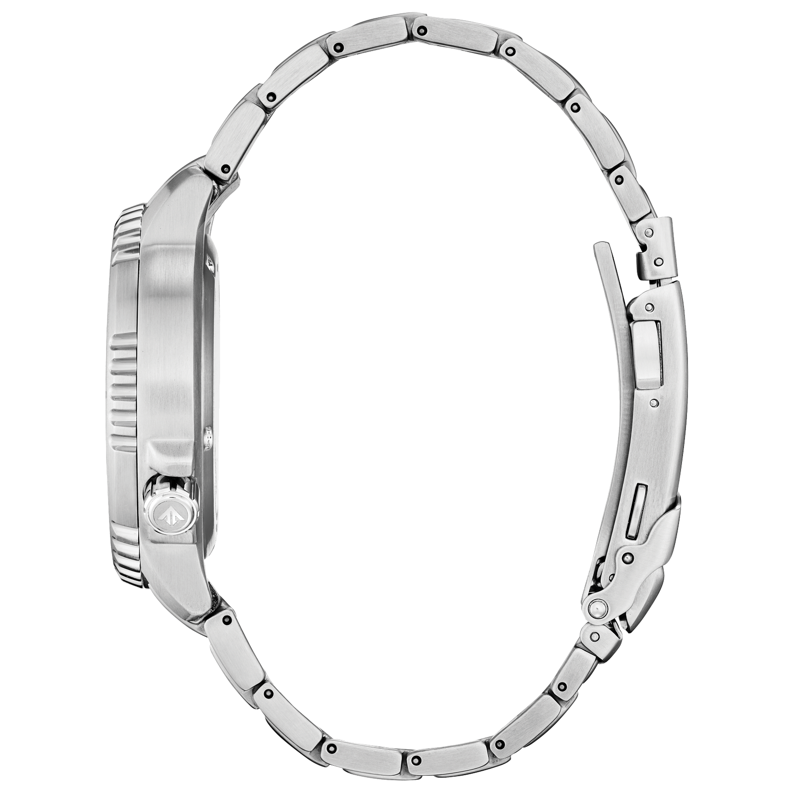 Citizen Eco-Drive dive watch, gray dial, luminous markers, stainless steel bracelet.