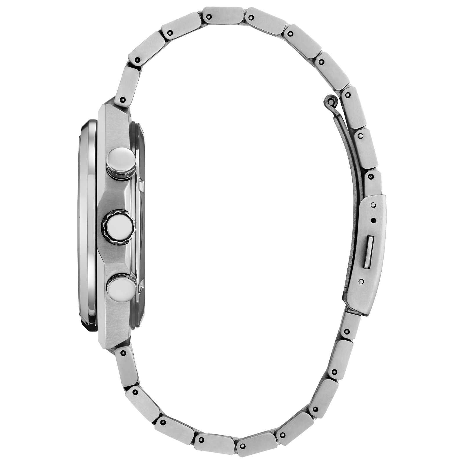 Citizen Eco-Drive chronograph watch with a turquoise face, black sub-dials, and stainless steel bracelet.