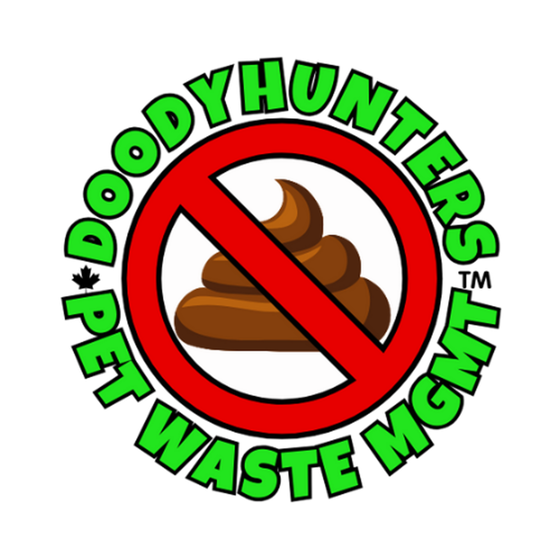 Logo: A brown pile of poop inside a red