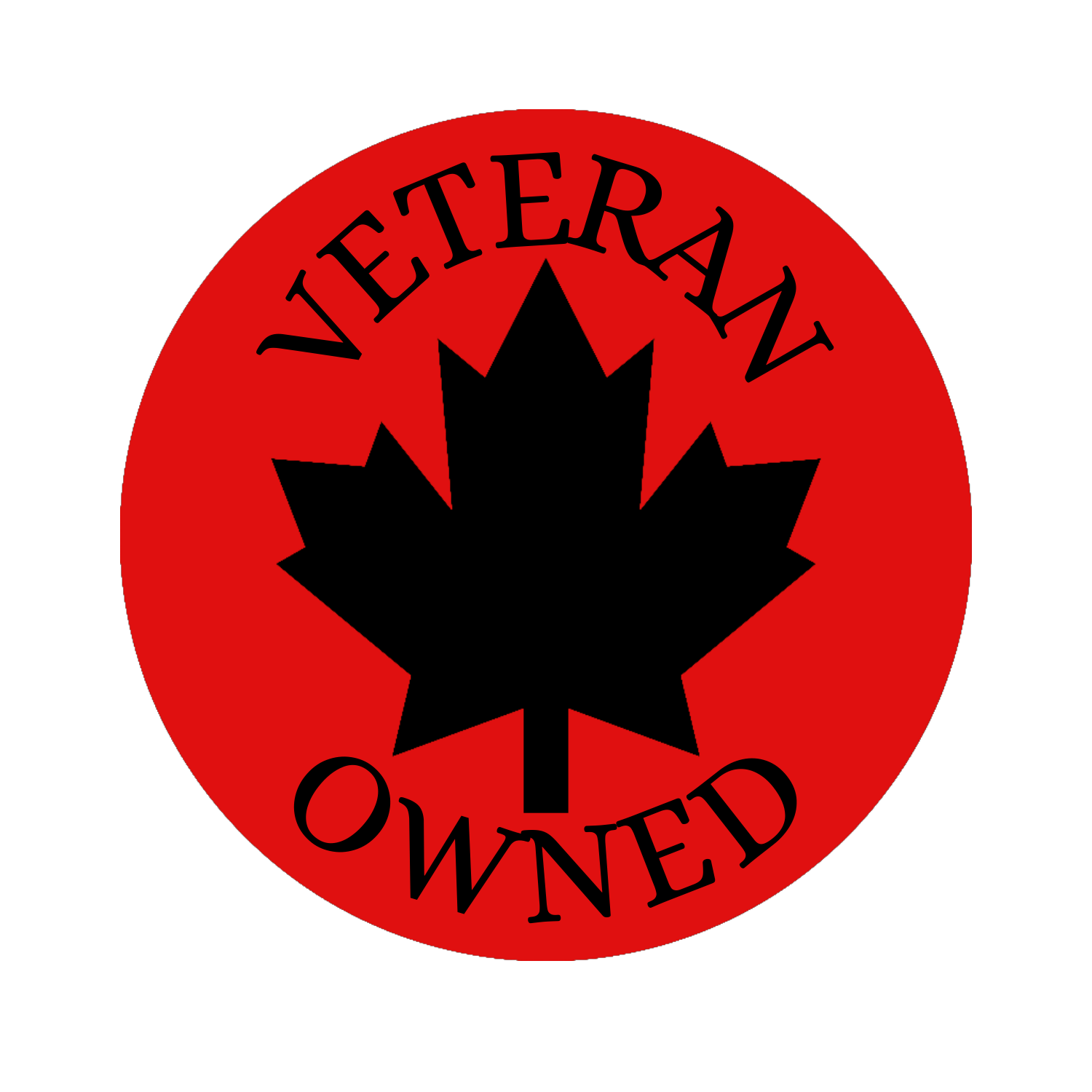 Red circle with black maple leaf, text