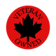 Red circle with black maple leaf, text 