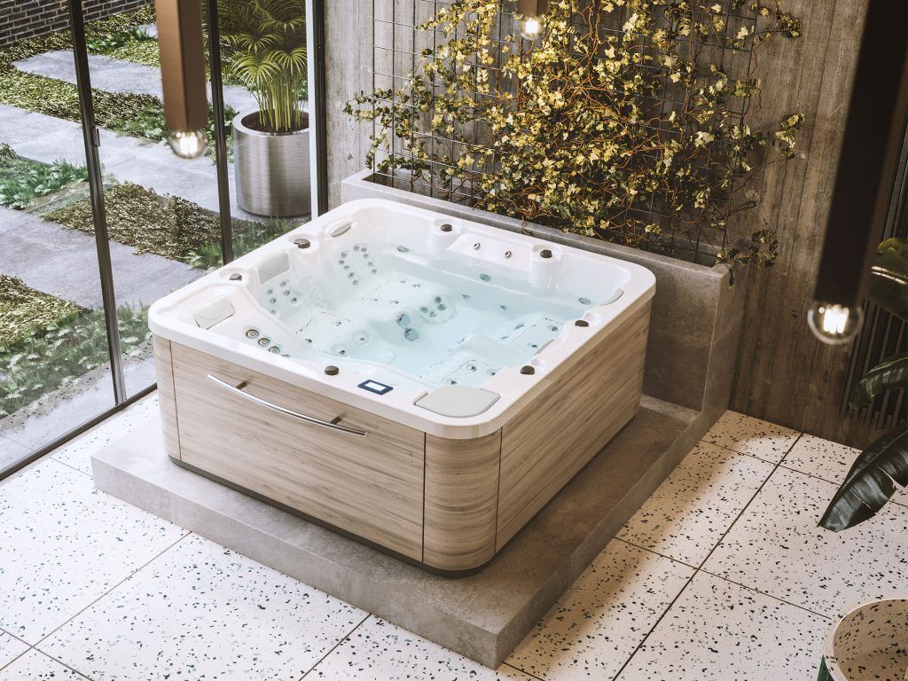 A luxury hot tub in a home