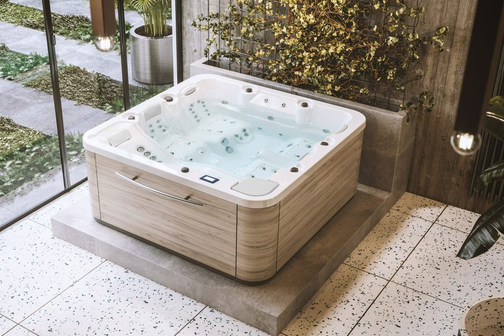 A hypa spa hot tub indoors