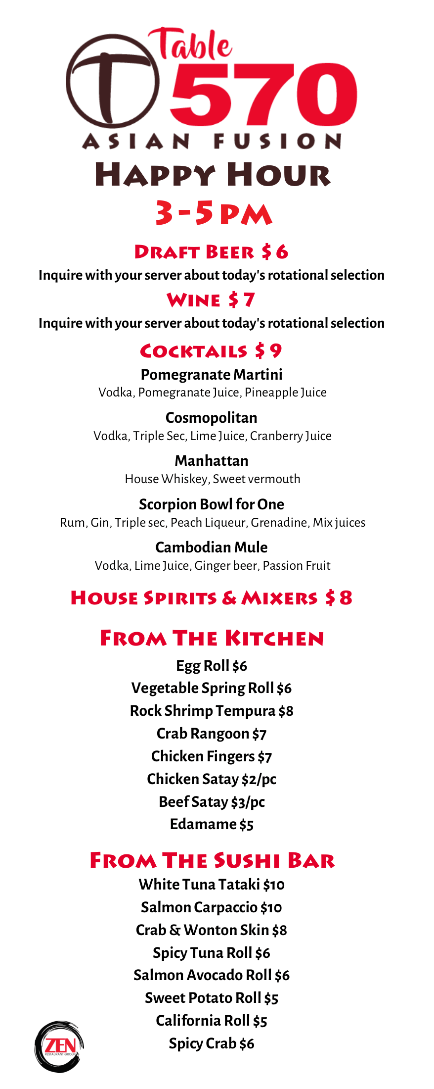 モーニング Dinner Menu | Table 570 Asian Fusion in Simsbury, CT