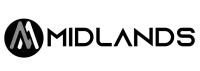 Logo for Midlands, featuring a stylized "M" within a black circle, followed by the word "MIDLANDS."