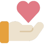 Une main tient un cœur rose dans sa paume.