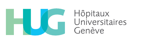 The logo for hopitaux universitaires geneve is blue and green