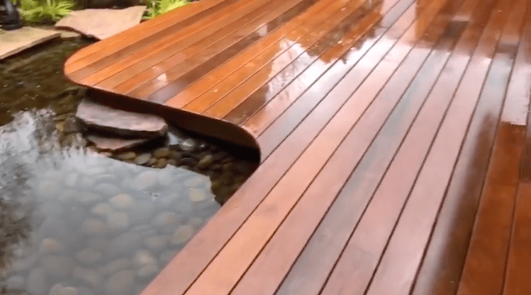 Backyard Zen: Hardwood Deck Over Water Feature