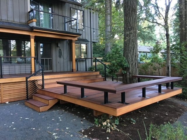 Trex Deck Built Custom with Multi-Level and Bench on Lower Level near Portland Oregon