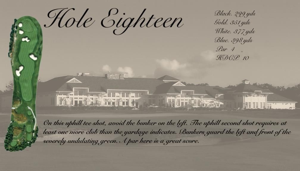 A picture of a golf course called hole eighteen