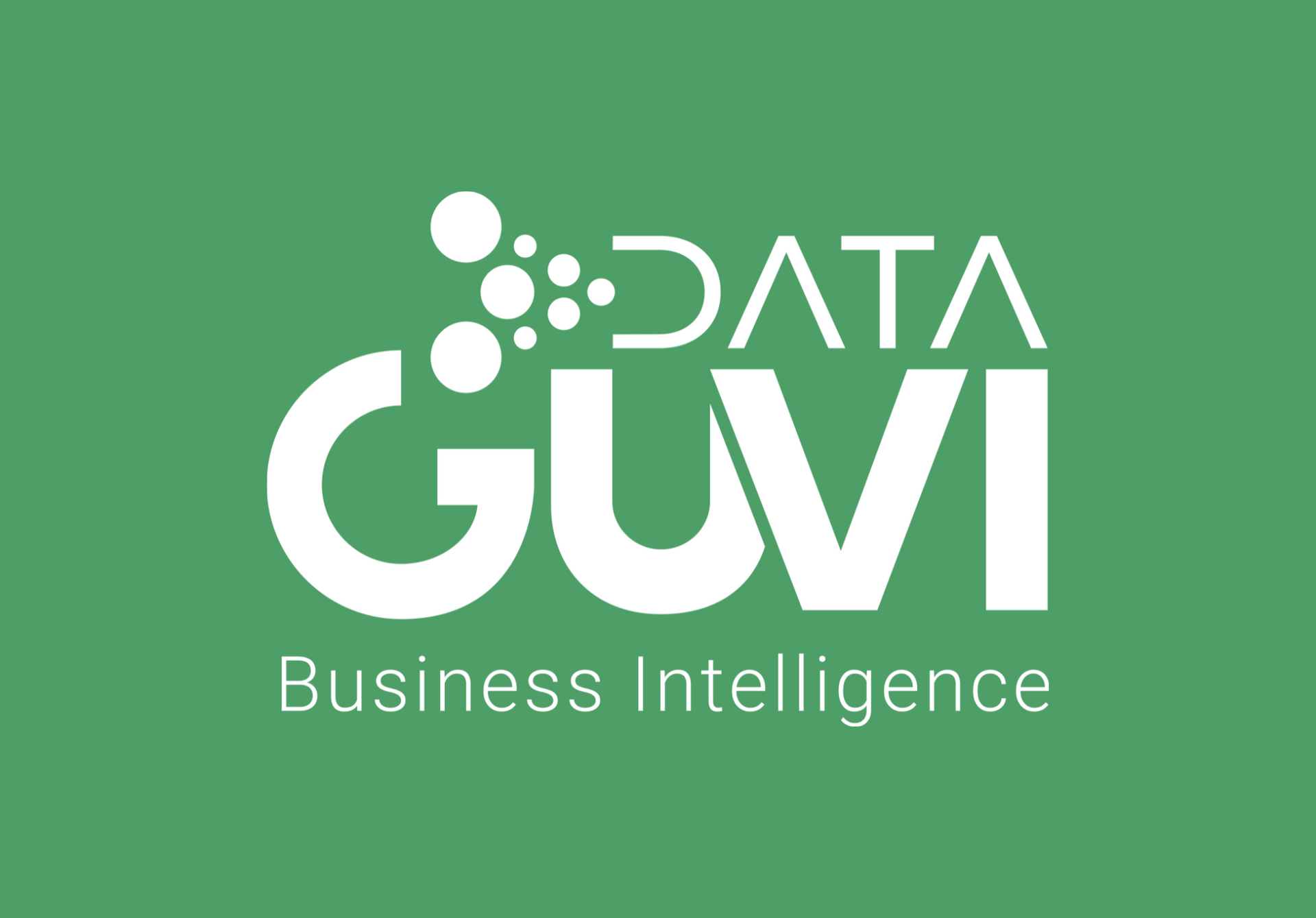 Um fundo verde com um logotipo branco para inteligência empresarial de dados guvi
