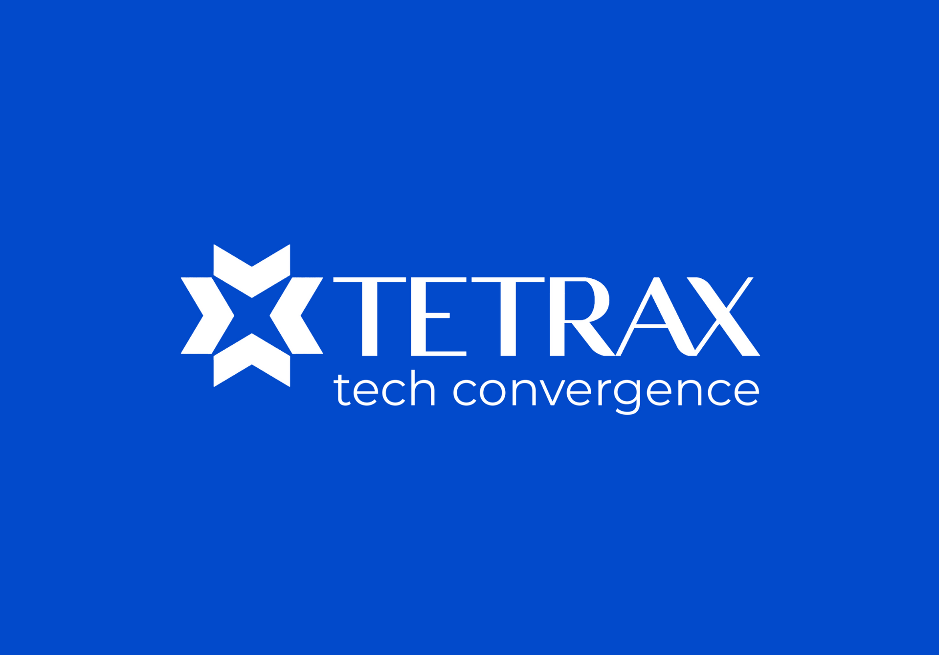 O logotipo da tetrax tech convergence está em um fundo azul.