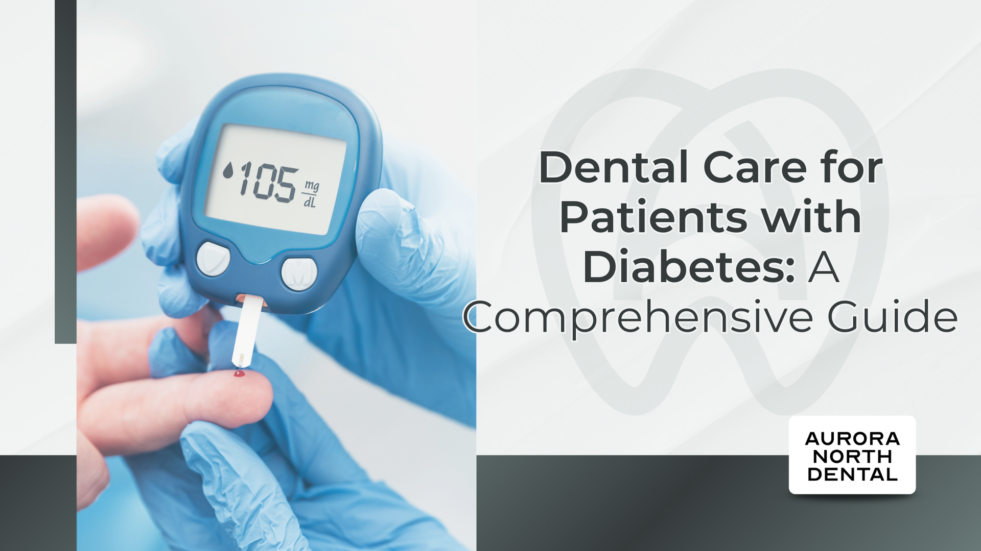Person using a blood glucose meter; text: Dental Care for Patients with Diabetes.