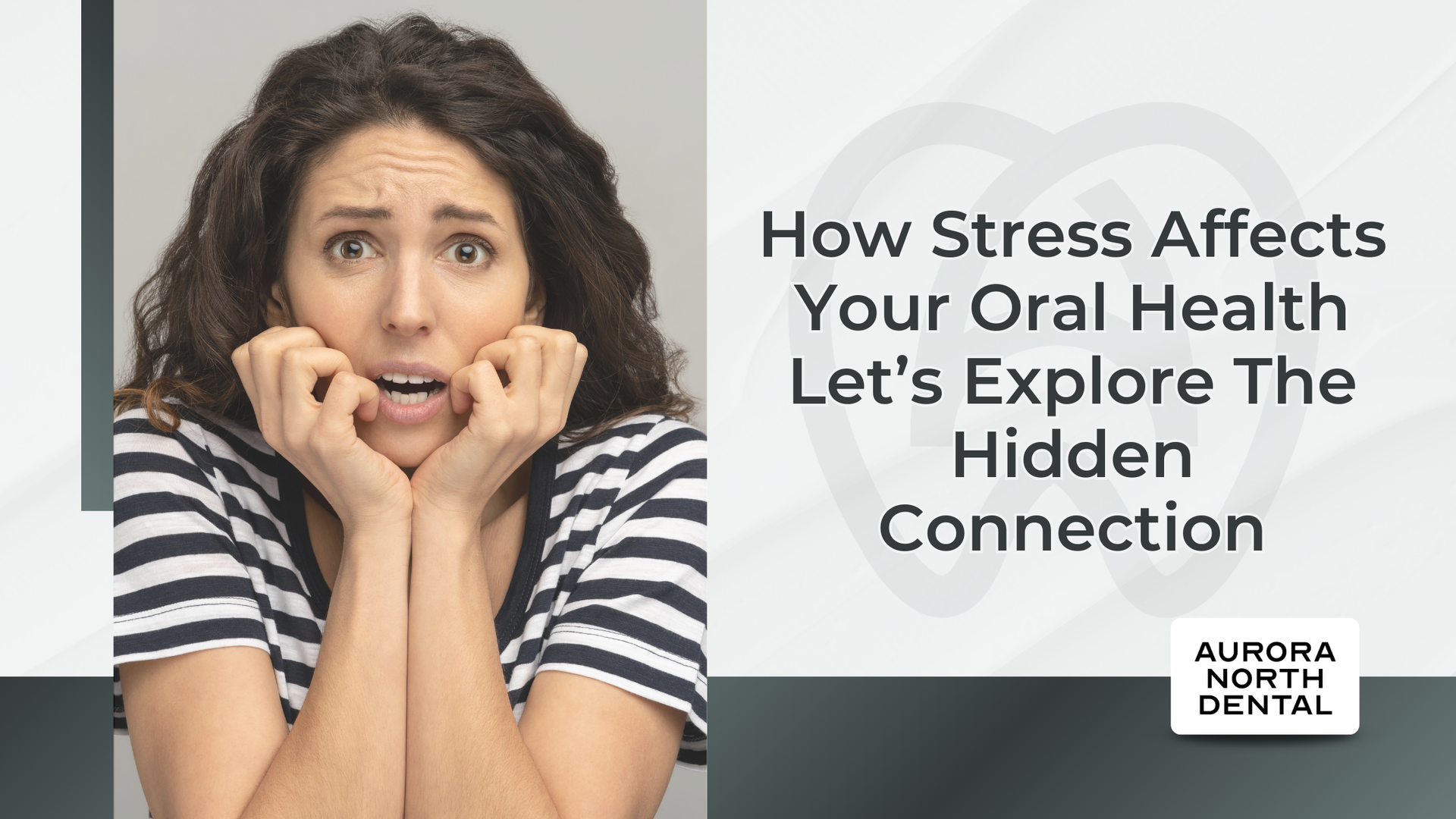 Woman looking stressed with headline: