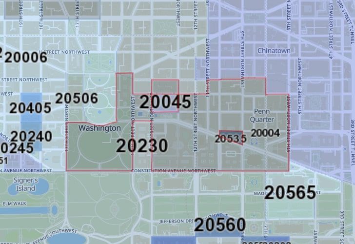 A Map Of The Federal Triangle Neighborhood In Washington, D.C., Showing The 20004 Area.
