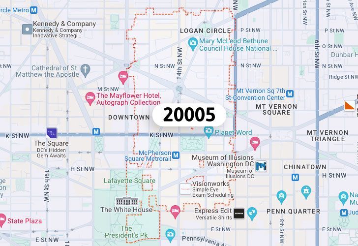 A Map Of The Dupont Circle Neighborhood In Washington, D.C., Showing The 20005 Area.