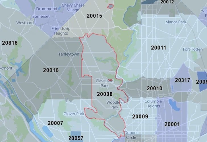 A Map Of The Georgetown Neighborhood In Washington, D.C., Showing The 20008 Area.