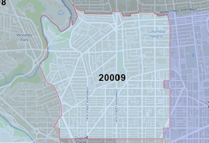 A Map Of The Dupont Circle Neighborhood In Washington, D.C., Showing The 20009 Area.