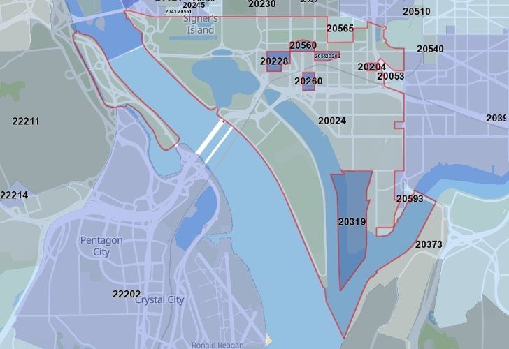 A Map Of The Washington Monument Neighborhood In Washington, D.C., Showing The 20024 Area.