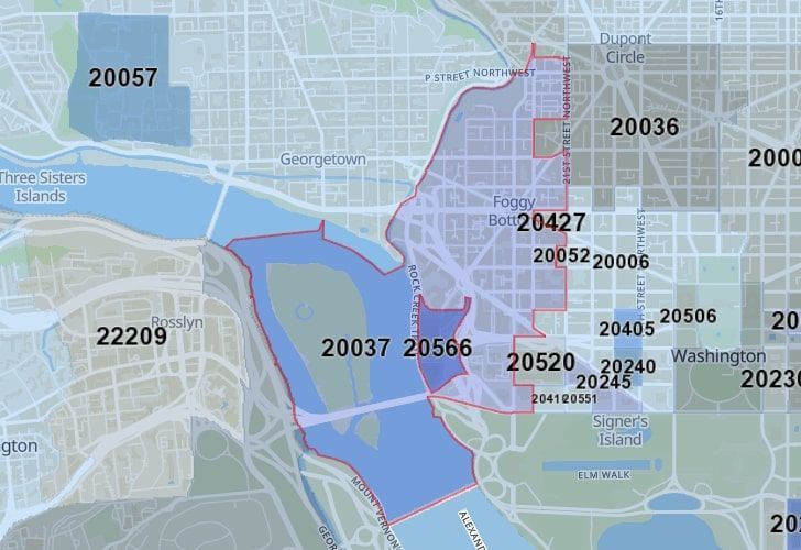 A Map Of The Georgetown Neighborhood In Washington, D.C., Showing The 20037 Area.