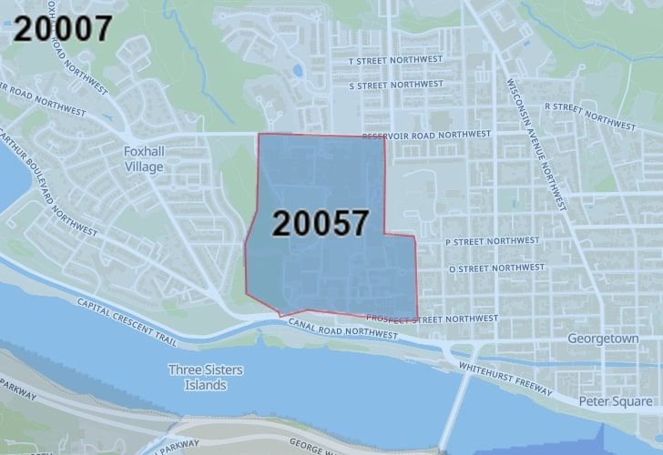 A Map Of The Georgetown Neighborhood In Washington, D.C., Showing The 20057 Area.