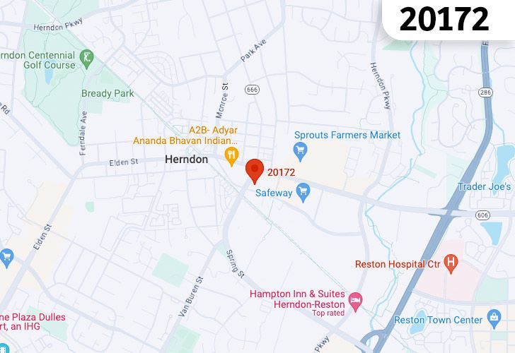A Map Of Herndon In Northern Virginia, Showing The Zip Code 20172.