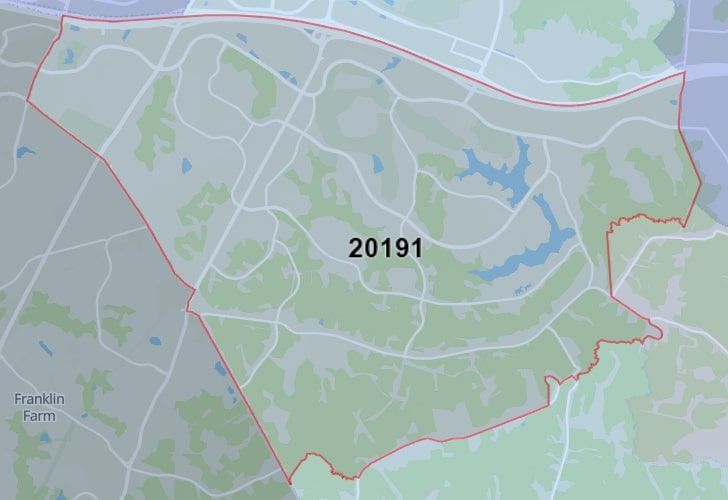 A Map Of Reston In Northern Virginia, Showing The Zip Code 20191.