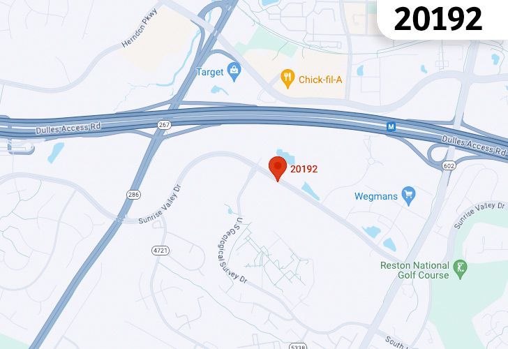 A Map Of Reston In Northern Virginia, Showing The Zip Code 20192.