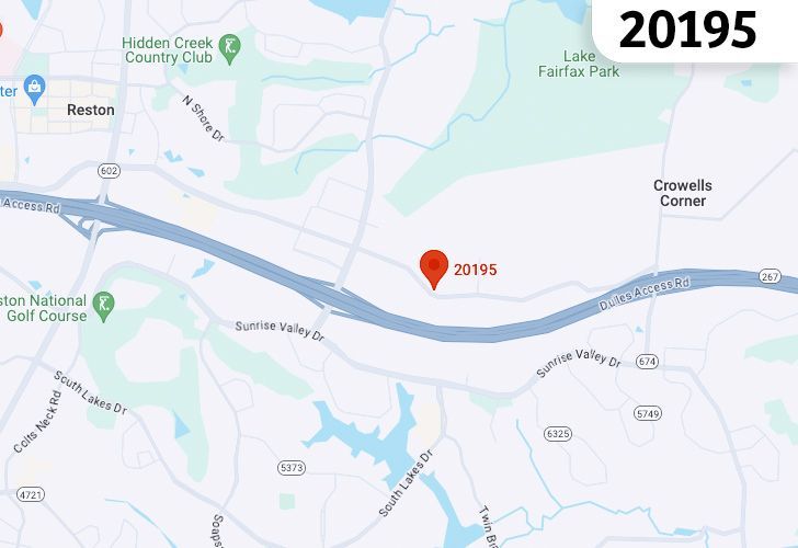 A Map Of Reston In Northern Virginia, Showing The Zip Code 20195.