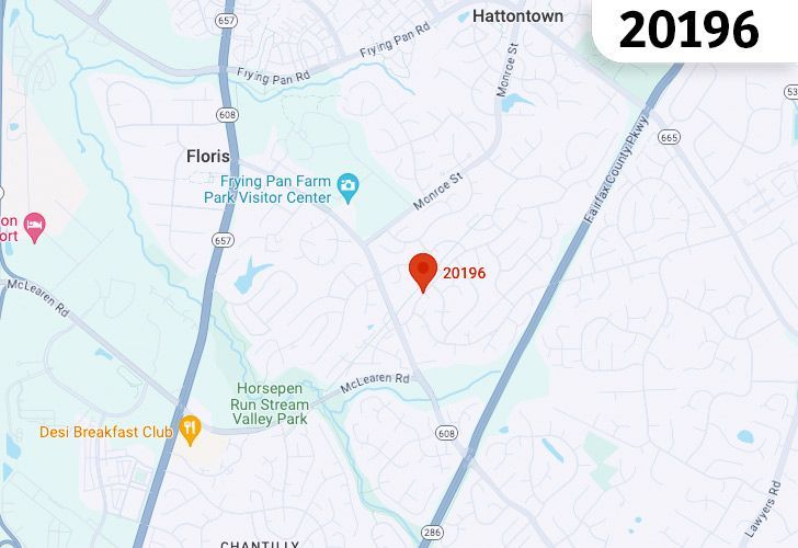 A Map Of Reston In Northern Virginia, Showing The Zip Code 20196.