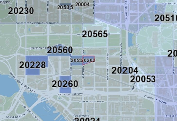 A Map Of The Southwest Federal Center Neighborhood In Washington, D.C., Showing The 20202 Area.