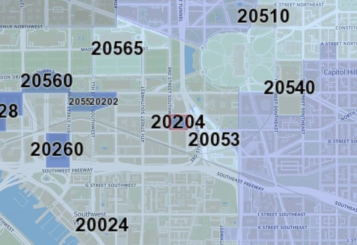 A Map Of The Southwest Federal Center Neighborhood In Washington, D.C., Showing The 20204 Area.