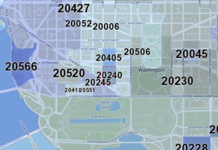 A Map Of The Foggy Bottom Neighborhood In Washington, D.C., Showing The 20240 Area.