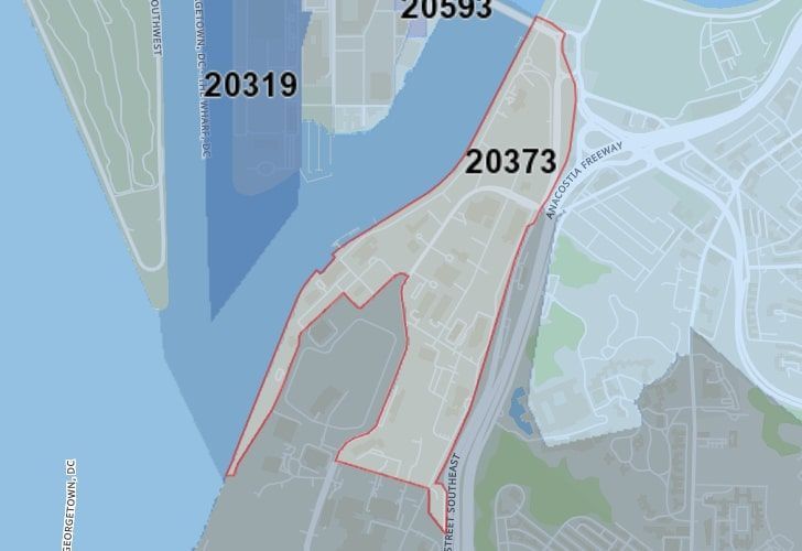 A Map Of The Anacostia Neighborhood In Washington, D.C., Showing The 20373 Area.