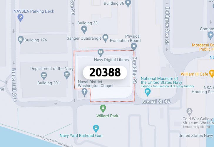 A Map Of The Navy Yard Neighborhood In Washington, D.C., Showing The 20388 Area.