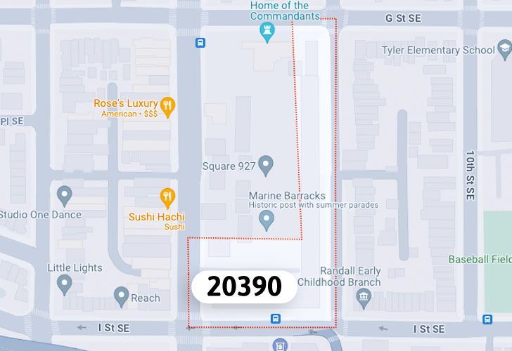 A Map Of The Capitol Hill Neighborhood In Washington, D.C., Showing The 20390 Area.