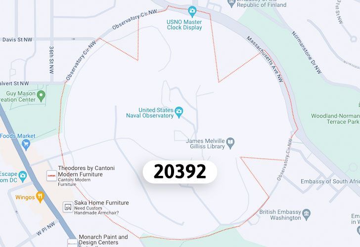 A Map Of The Massachusetts Heights Neighborhood In Washington, D.C., Showing The 20392 Area.