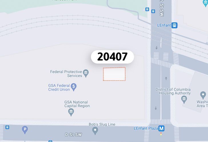 A Map Of The Southwest Federal Center Neighborhood In Washington, D.C., Showing The 20407 Area.